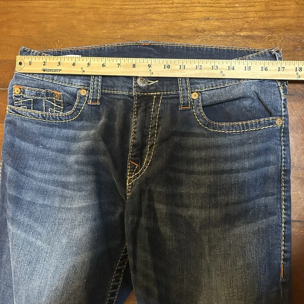 True Religion Mens 34x32 Geno Relaxed Slim Jeans Blue Stretch Logo RN112790